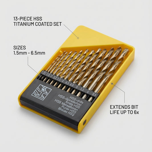 13-Piece HSS Drill Bit Set for Wood, Metal & Wall
